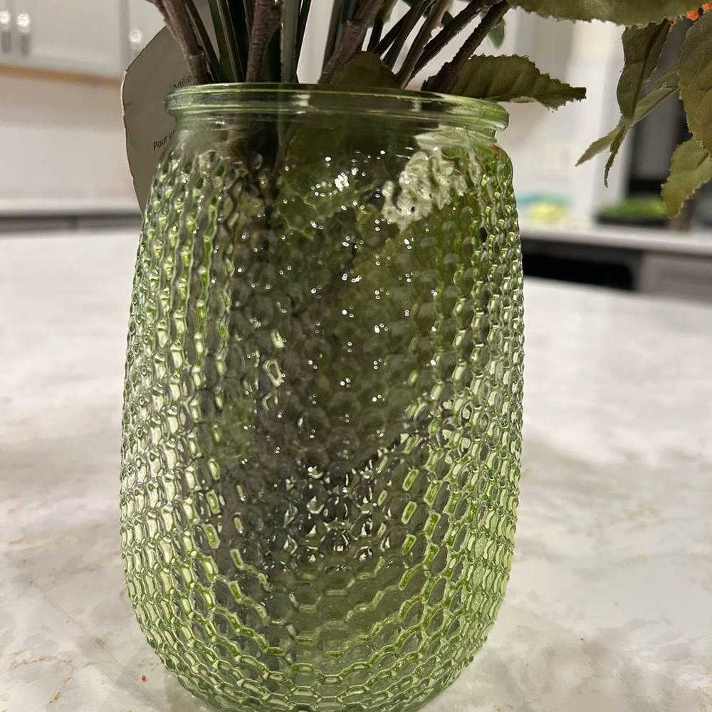 Contemporary Sage Green flower Glass Accent Vase smooth lip easy grip texture
